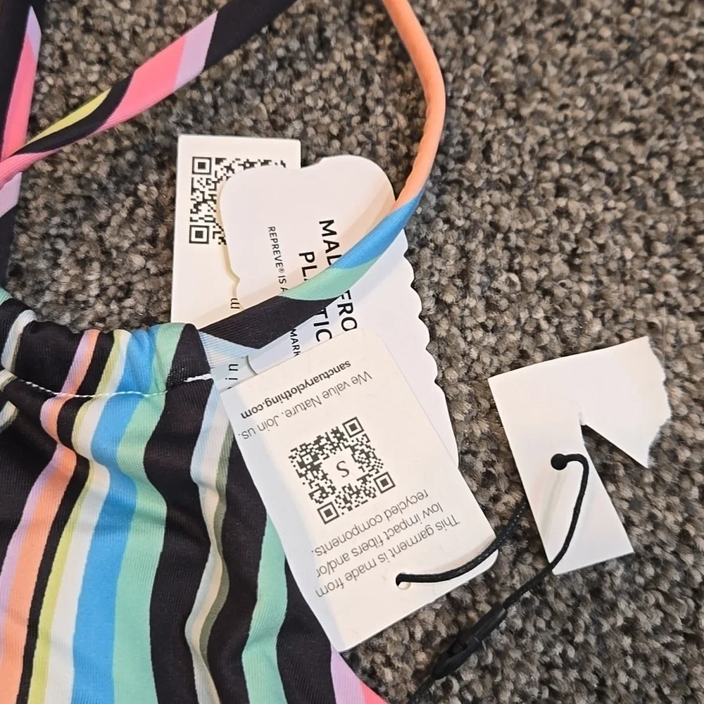 NWT Sanctuary Women Wavy Double StrapColorful Striped Bikini Top Swim Sz L